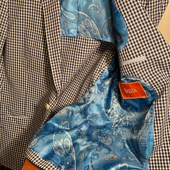 TALLIA, NWT, 44reg, FRESH PRESSED navy & white check blue Paisley lining blazer - Picture 5 of 11